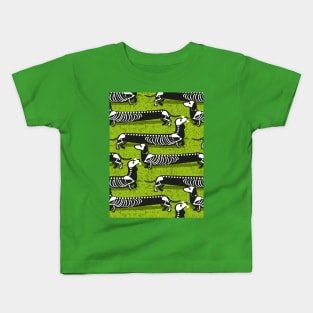 Spooktacular long dachshunds skeleton // pattern // bahia green background skeleton dogs Kids T-Shirt